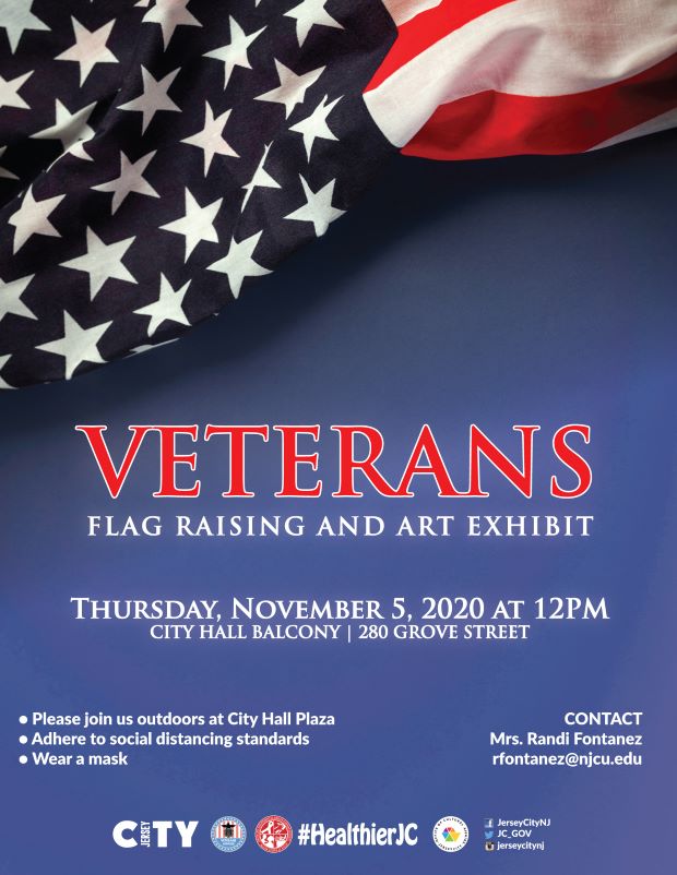 Veterans Flag Raising/Art Exhibit Royal Blue with Star from American flag draped in Corner.