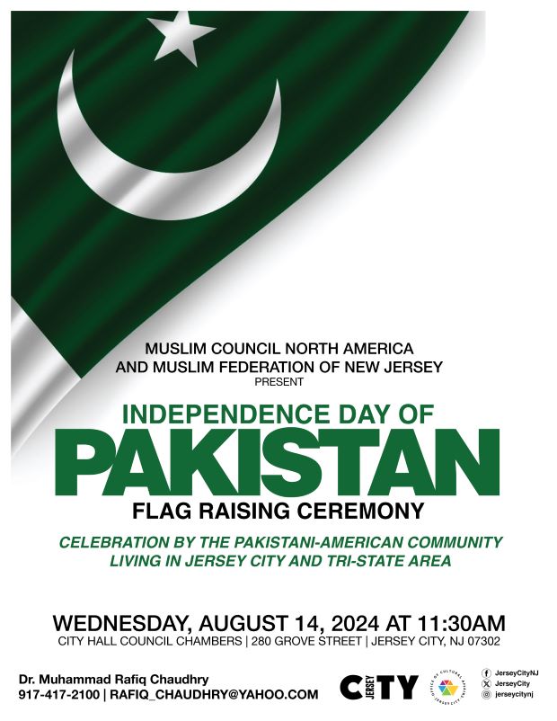 THE PAKISTAN FLAG RAISING CEREMONY WEDNESDAY, AUGUST 14 AT 11:30AM