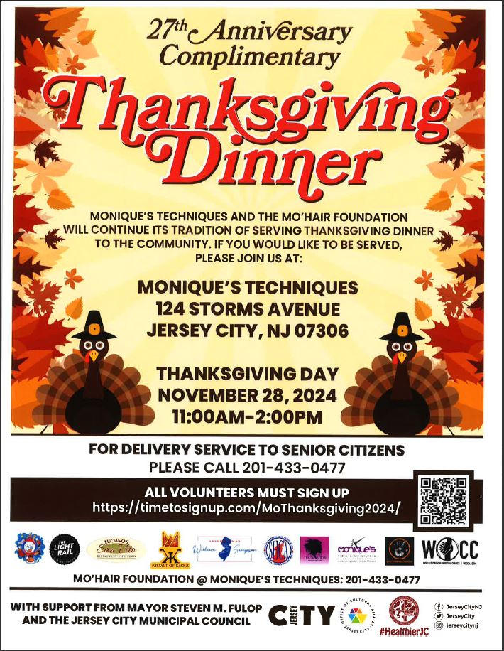 27TH ANNIVERSARY COMPLIMENTARY THANKSGIVING DINNER MONIQUE'S TECHNIQUES 124 STORMS AVENUE THANKSGIVING DAY 11AM TO 2PM