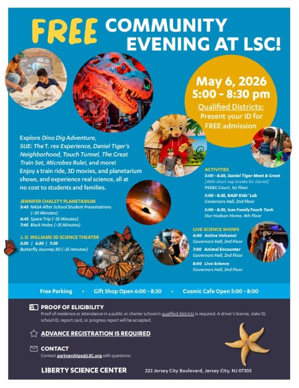 FREE COMMUNITY EVENING AT LSC MAY SIXTH FIVE PM TO EIGHT THIRTY PM